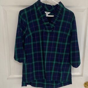 Crown & Ivy Navy and Green Checkered Blouse
